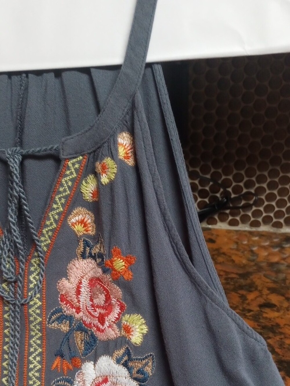 Embroidered Rose Halter Cami in Slate Blue - Picture 3 of 9